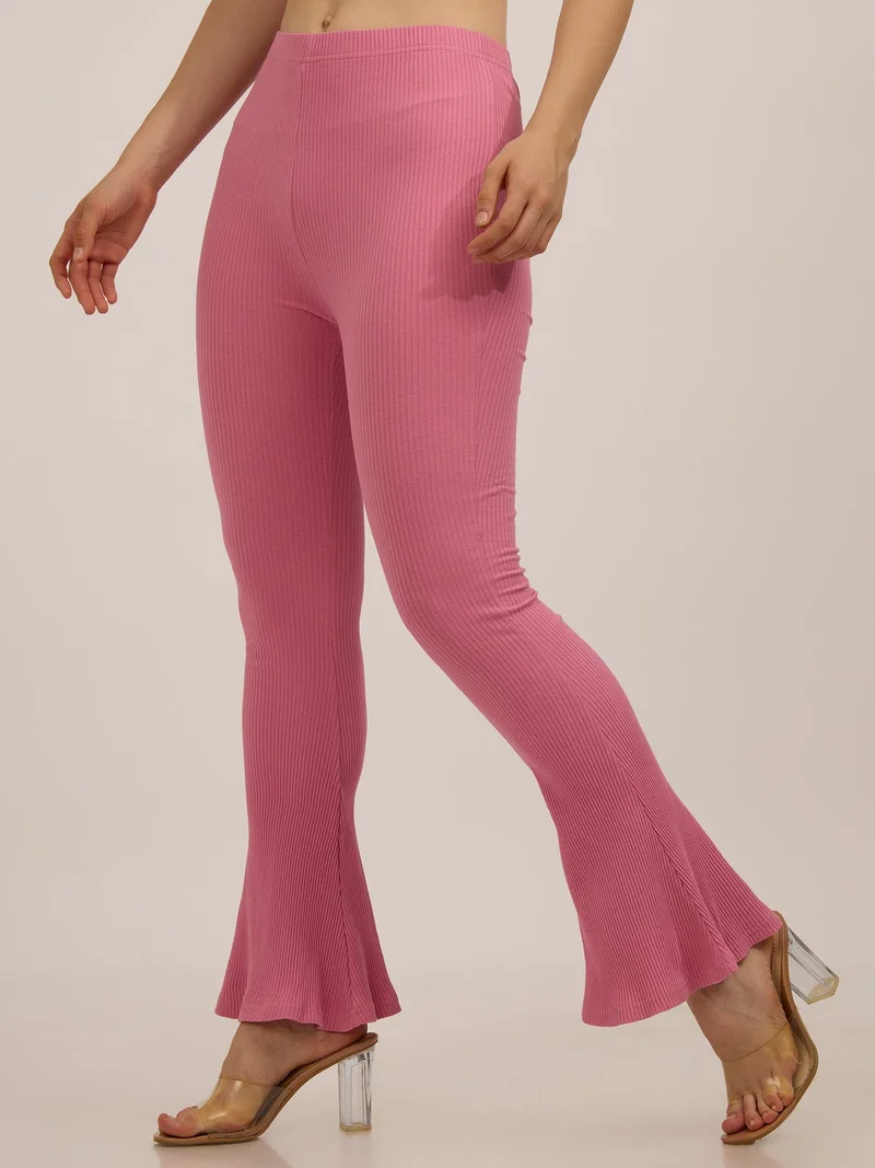 OUTZIDR Mauve Ribbed Basic Flared Leggings